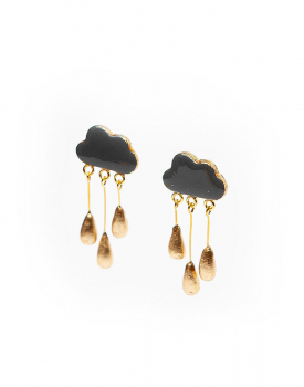 Earrings "Cloud" with golden drop, gray